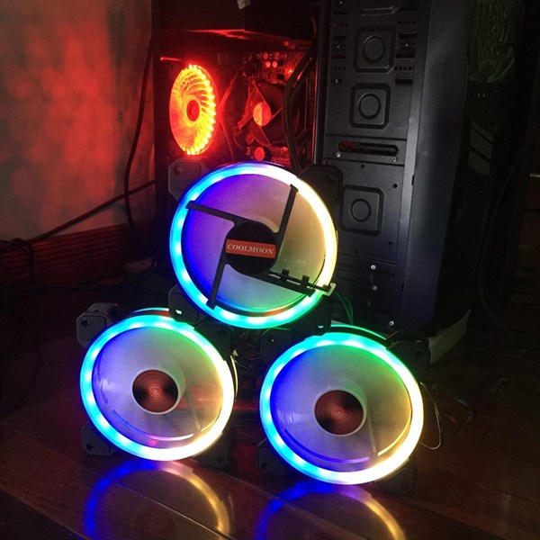 Bộ 3 quạt fan led RGB coolmoon V2 chính hãng kèm bộ điều khiển hub có led RGB