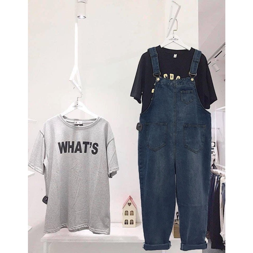Yếm jean dài nữ LinhBig Store màu xanh jean trơn dễ thương MS07 – yếm bò ulzzang phong cách hàn quốc