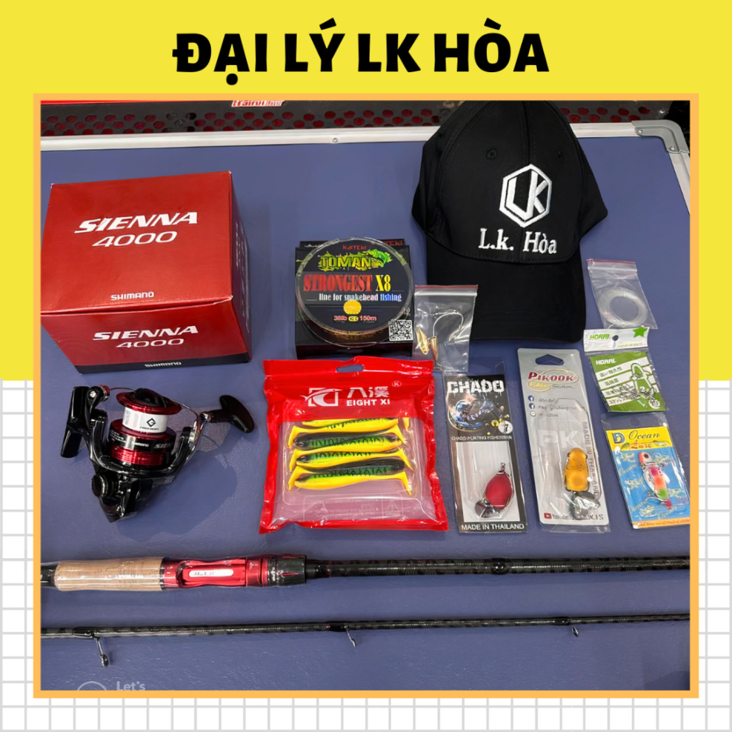 Combo đầy đủ bộ cần câu ilure đứng LK Hoà - dành cho người mới