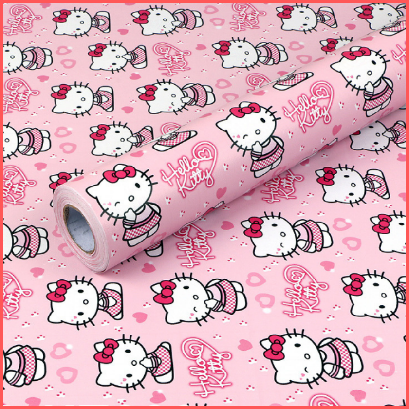 Cuộn 5 mét giấy dán tường Hello Kitty màu hồng có keo sẵn khổ rộng 45cm giấy dán tường phòng ngủ hellokitty giấy dán tường helo kitty giấy dán tường phòng ngủ trẻ em giấy decal dán tường Hello Kitty hồng - Lala Mart