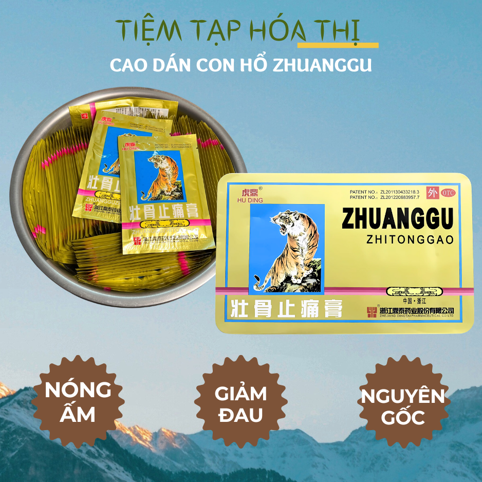 Cao Dán Con Hổ Zhuanggu mỗi gói 4 miếng Dầu Massage