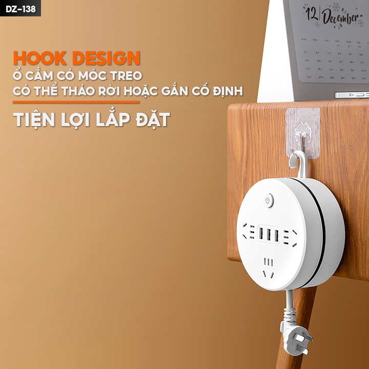 Ổ Cắm Điện Hình Tròn Đa Năng Dán Sticker Có Dây Rút Gọn Tiện Lợi Tiện Ích Thông Minh Nhiều Độ Dài Của Dây DZ-138