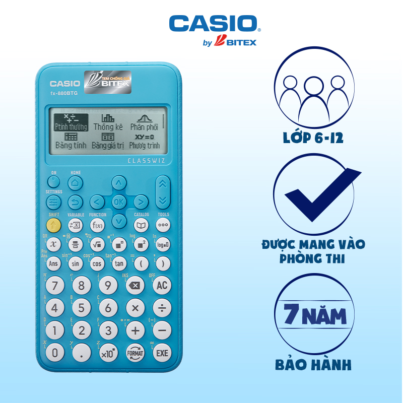 Máy tính Casio Fx880BTG màu xanh mới nhất dành cho học sinh cấp 2 cấp 3 từ lớp 6 đến lớp 12