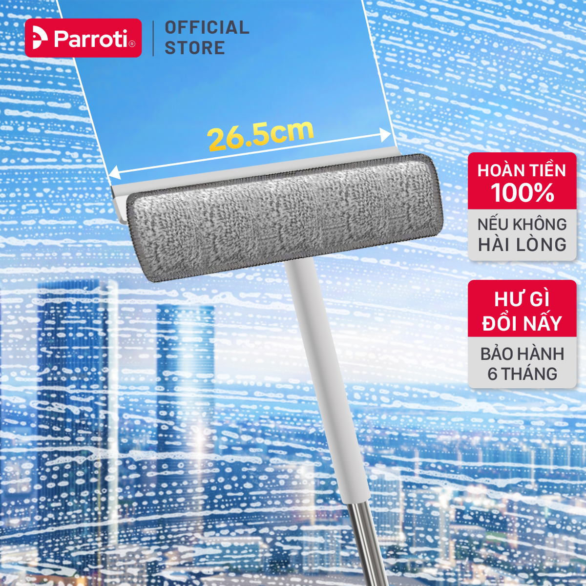 Cây Lau Kính Thông Minh 2 Trong 1, Vừa Chùi Kính Vừa Gạt Nước Parroty Shiny - SN05