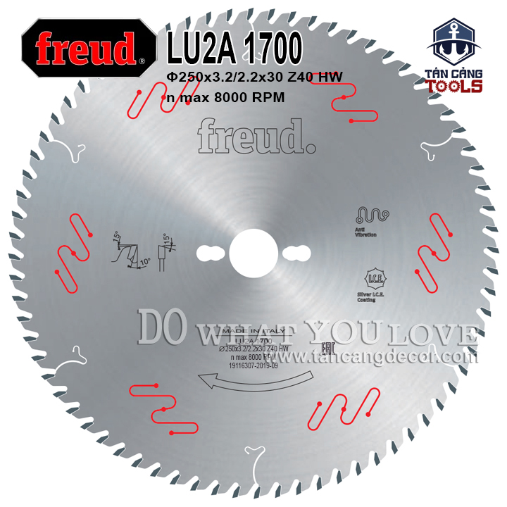 Lưỡi cưa gỗ hợp kim 250 x 30 mm x 40t freud lu2a 1700