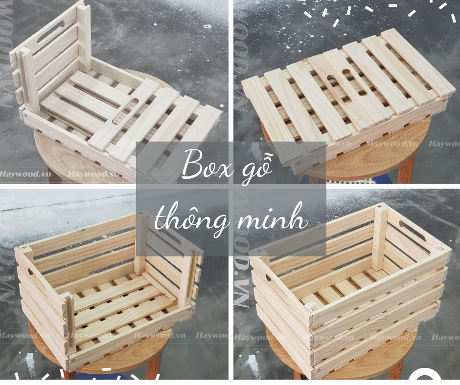 [HCM] Thùng Gỗ Pallet Gấp Gọn Hộp Gỗ Pallet Thùng Gỗ Thông Minh Đa Năng Size Lớn 40x26x22cm