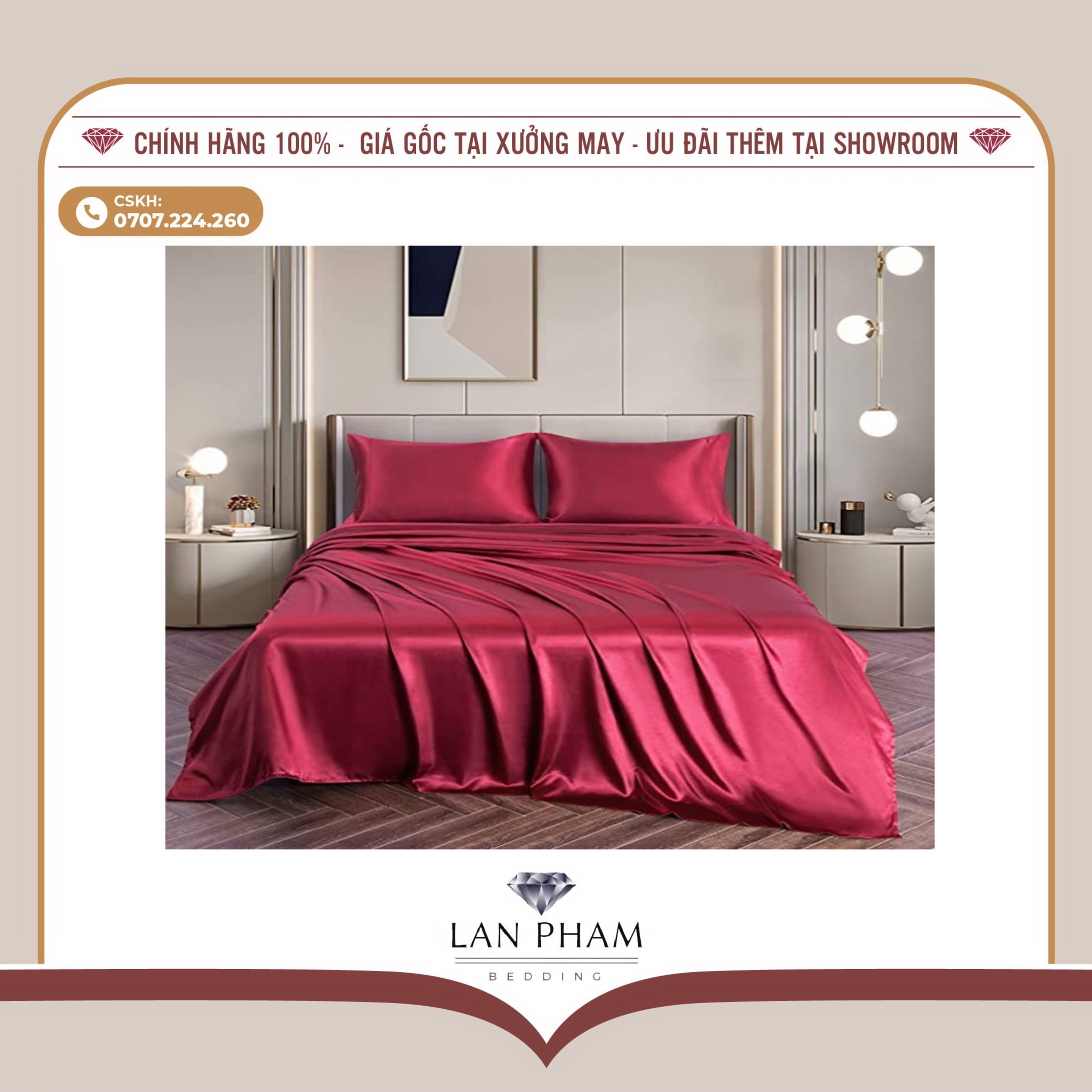Trọn bộ vỏ chăn ga gối phi lụa màu đỏ đô lan bedding hàng loại 1 mát, mềm mại