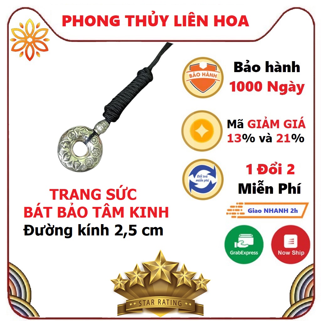 Bát Bảo Tâm Kinh - Mặt trang sức phong thủy kết hợp giữa Bát Bảo với Bát Nhã Tâm Kinh giúp chiêu tài, giàu có, bình an