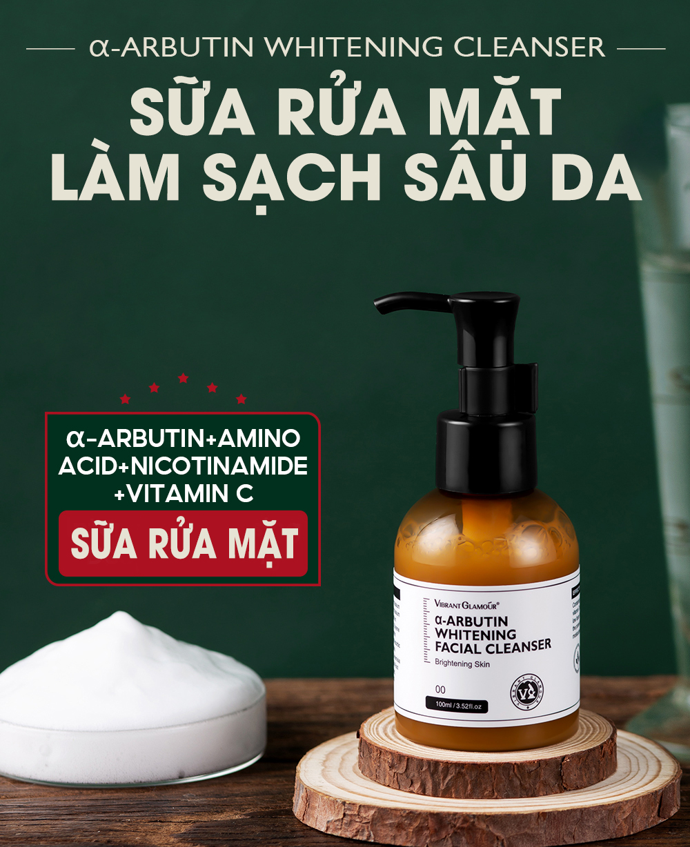 Vibrant glamour sữa rửa mặt làm sạch sâu cấp ẩm dưỡng ẩm làm sáng da dưỡng ẩm làm sạch lỗ chân lông