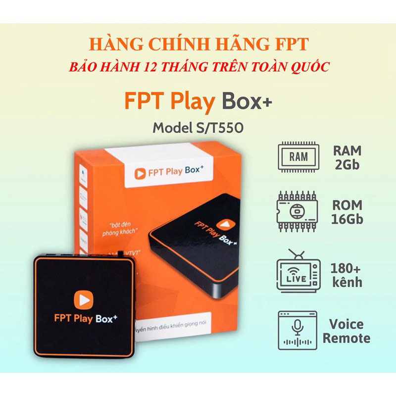 Fpt play box+ t550 - ram 2gb rom 16gb - android tv 10 - điều khiển bằng giọng nói