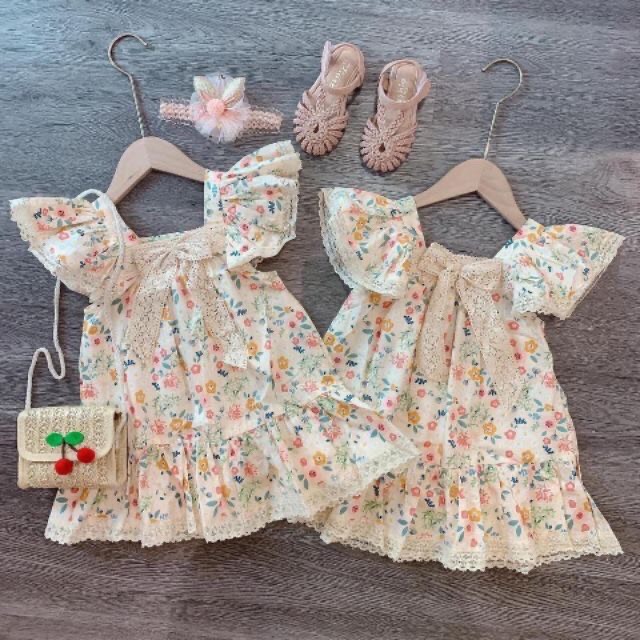 [HCM]Váy Đầm Cánh Tiên Ren Nơ xinh xắn cho bé gái