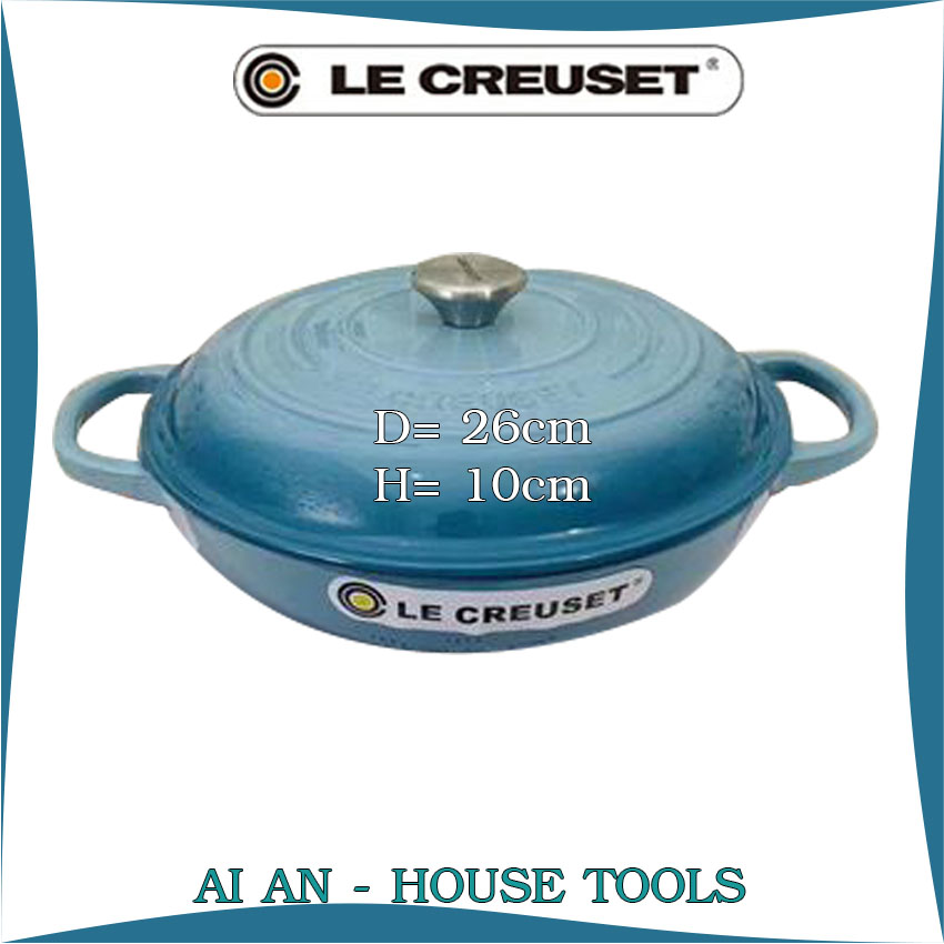 AI AN 36 - POT Nồi Le Creuset dáng bẹt, nồi gang đúc tráng men cao cấp thương hiệu Pháp đường kính 26cm, cao 10cm