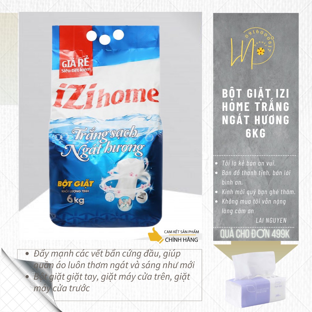 Bột giặt izi home trắng ngát hương 6kg/3kg