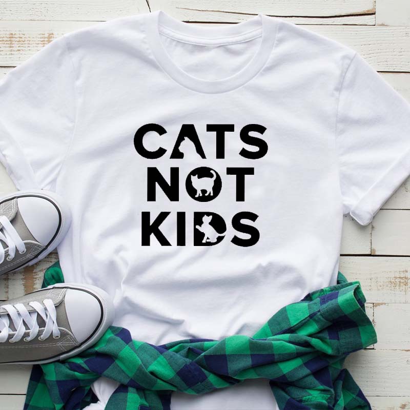 2025 Năm Mới Cotton Cổ Tròn Tay Ngắn T Áo Sơ Mi Ngoại Thương T Áo Thun   cats not kids  Nam Nữ Chữ Cái Âu Mỹ Đường Phố Tay Ngắn Phong Cách Hàn Quốc Thời Tr