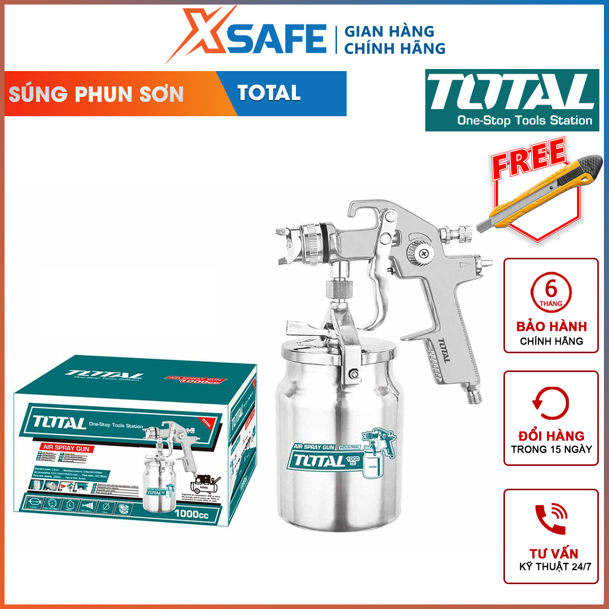 Máy phun sơn dùng khí nén TOTAL TAT11004 | súng phun sơn đầu phun tiêu chuẩn 1.4mm chiều rộng bình 180 - 250mm dung tích bình sơn 1000cc phun sơn gỗ, sơn ô tô, nội thất, xe máy