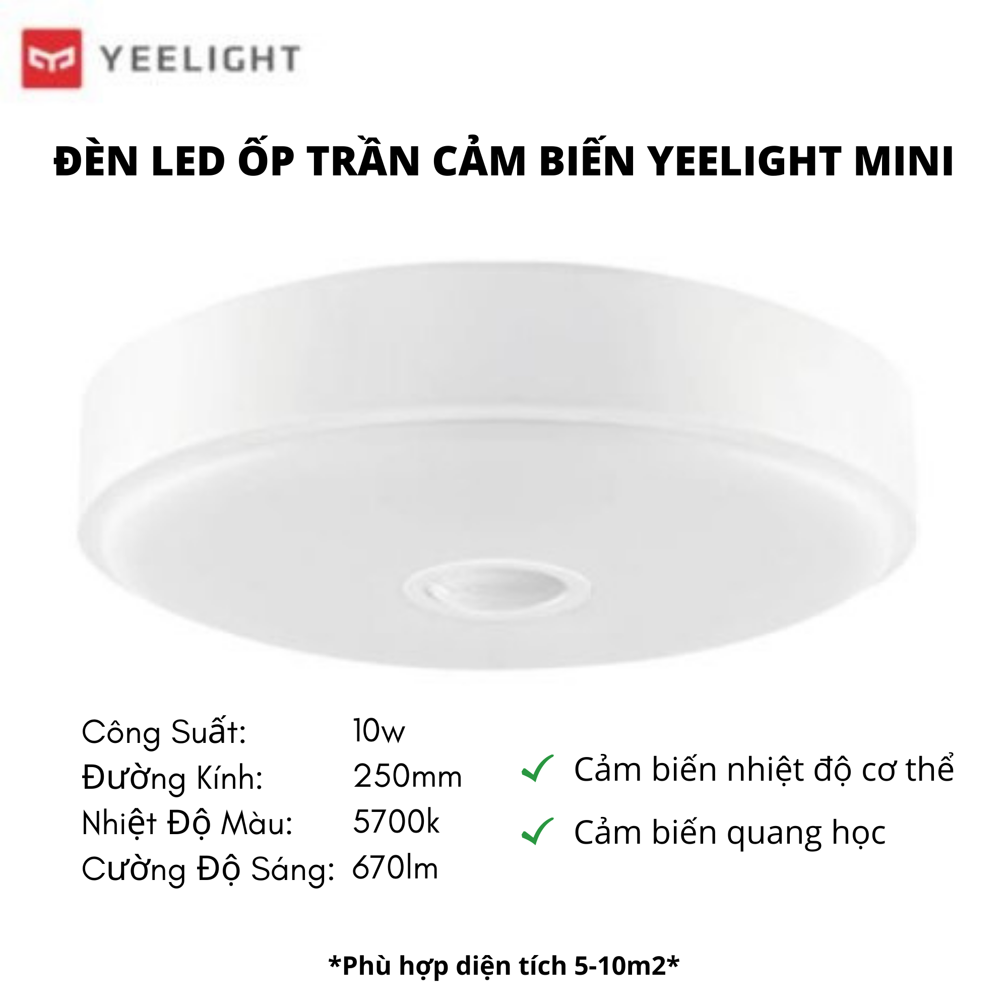 Đèn Led Ốp Trần Cảm Biến Chuyển Động Mini Yeelight 250mm - Bản Quốc Tế Nhập Khẩu Chính Hãng