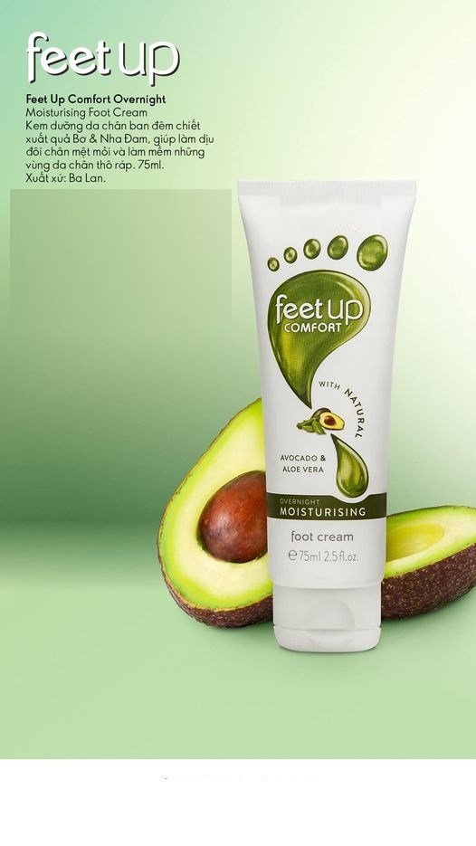 Kem dưỡng da chân bơ nha đam feet up comfort overnight moisturising foot cream, 75ml, xuất xứ ba lan