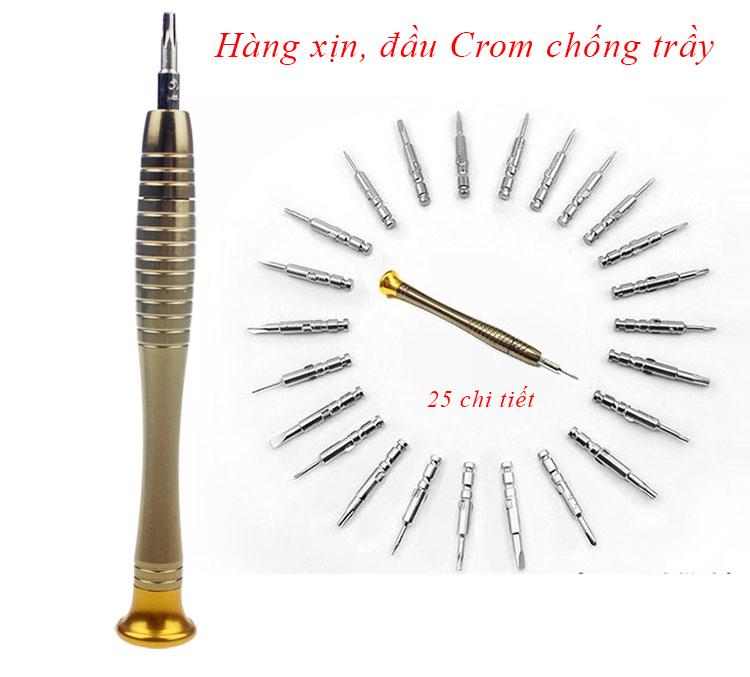 Bộ tô vít sửa chữa điện thoại, laptop, máy tính bảng cao cấp, 25 chi tiết, đầu hợp kim Crom chống trầy, bảo hành uy tín 1 đổi 1