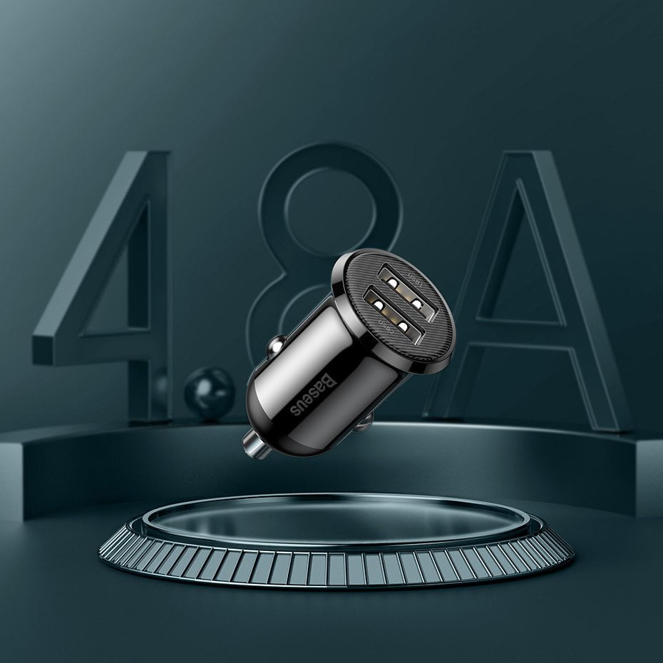 Tẩu Sạc Ô Tô Mini Kép 2 Cổng USB 4.8A Baseus Sạc Nhanh Cho Điện Thoại