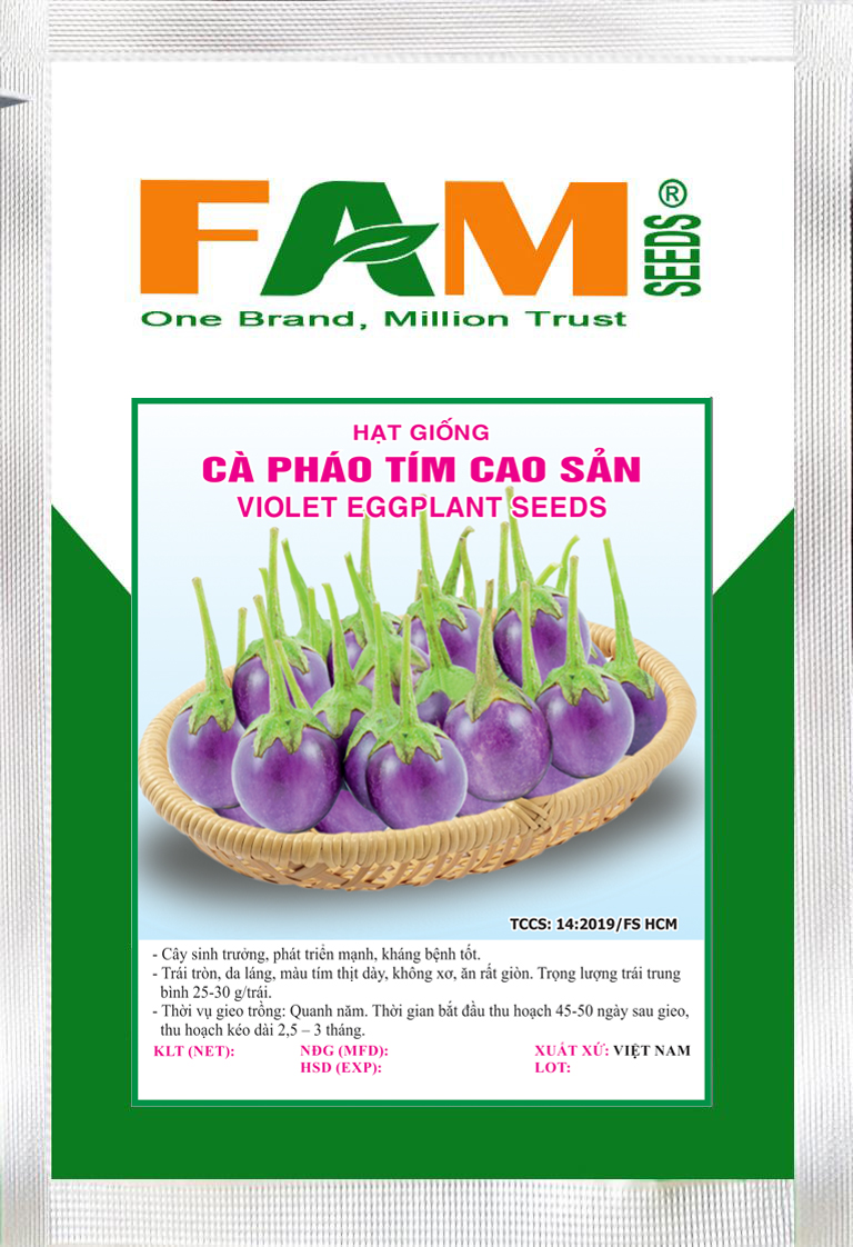 Hạt Giống Cà Pháo Tím Cao Sản FAM SEEDS - Gói 1gram