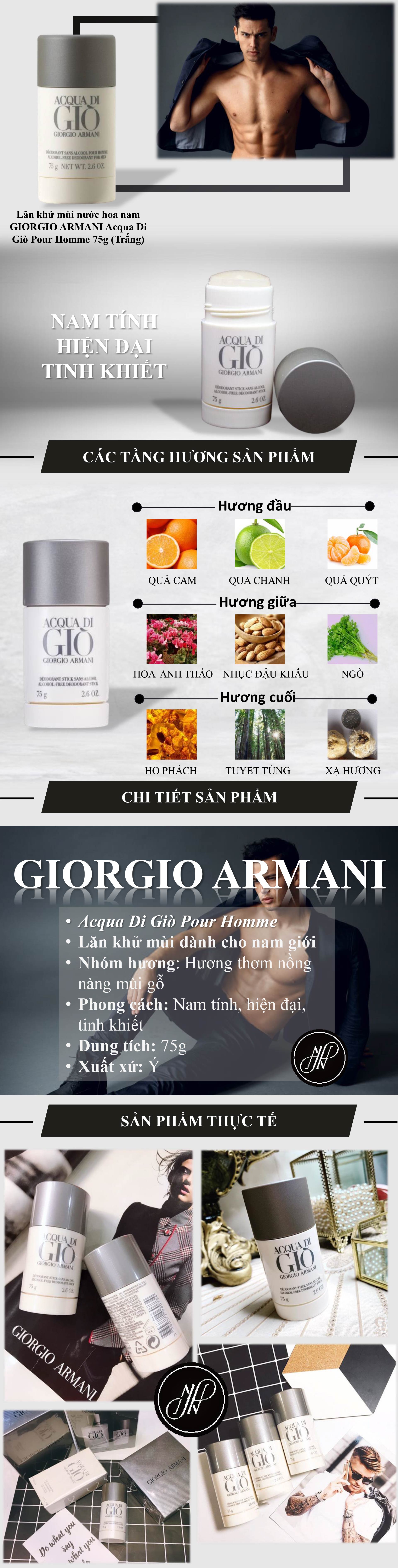 Lăn khử mùi nước hoa nam GIORGIO ARMANI Acqua Di Giò Pour Homme 75g (Trắng)  