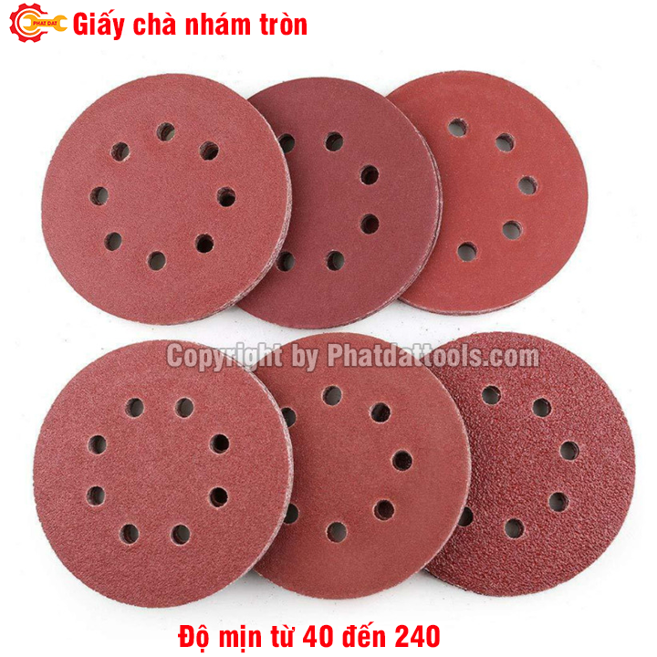 Giấy chà nhám tròn phi 125-180-230mm - Hộp 100 tờ không lỗ - Phụ kiện máy chà tường