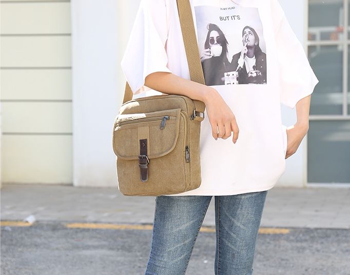 Túi đeo chéo vải bố canvas nam nữ thời trang hàn quốc , vải bông dệt cùng sợi gai bền chắc , size 27x24x9cm chứa đồ sổ sách Ipad dùng đi học đi chơi đi làm tiện lợi