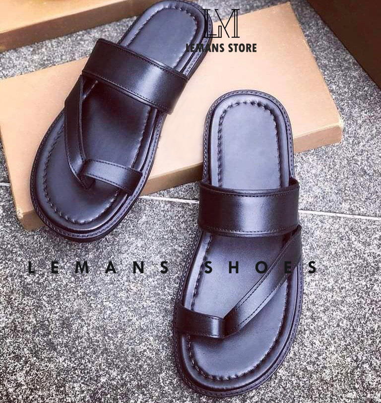 Dép da nam xỏ ngón da bò đế khâu cao su d08