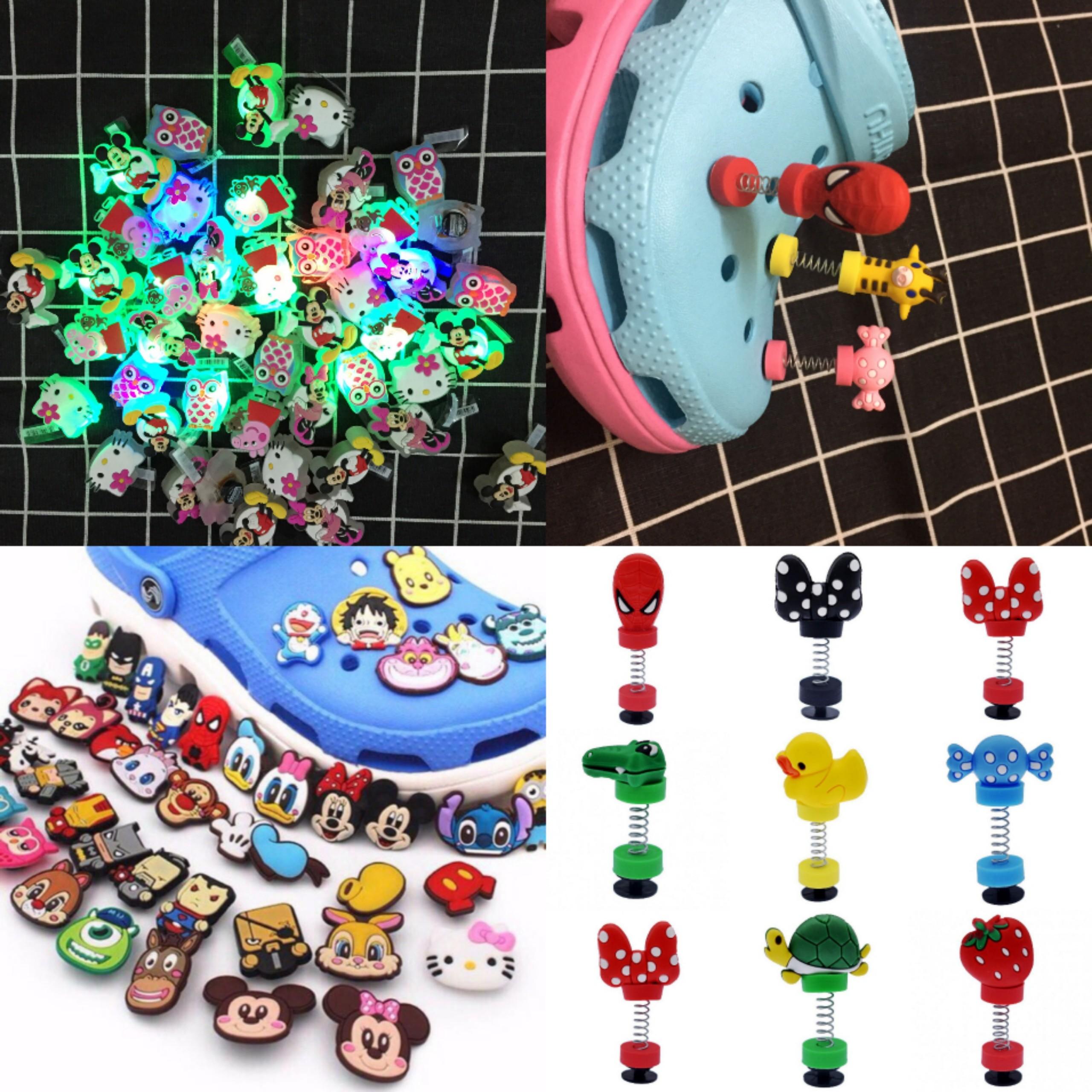 Combo 10 nút sticker 3D, 2D lò xo gắn dép sục (nhiều kiểu hình, ship ngẫu nhiên)