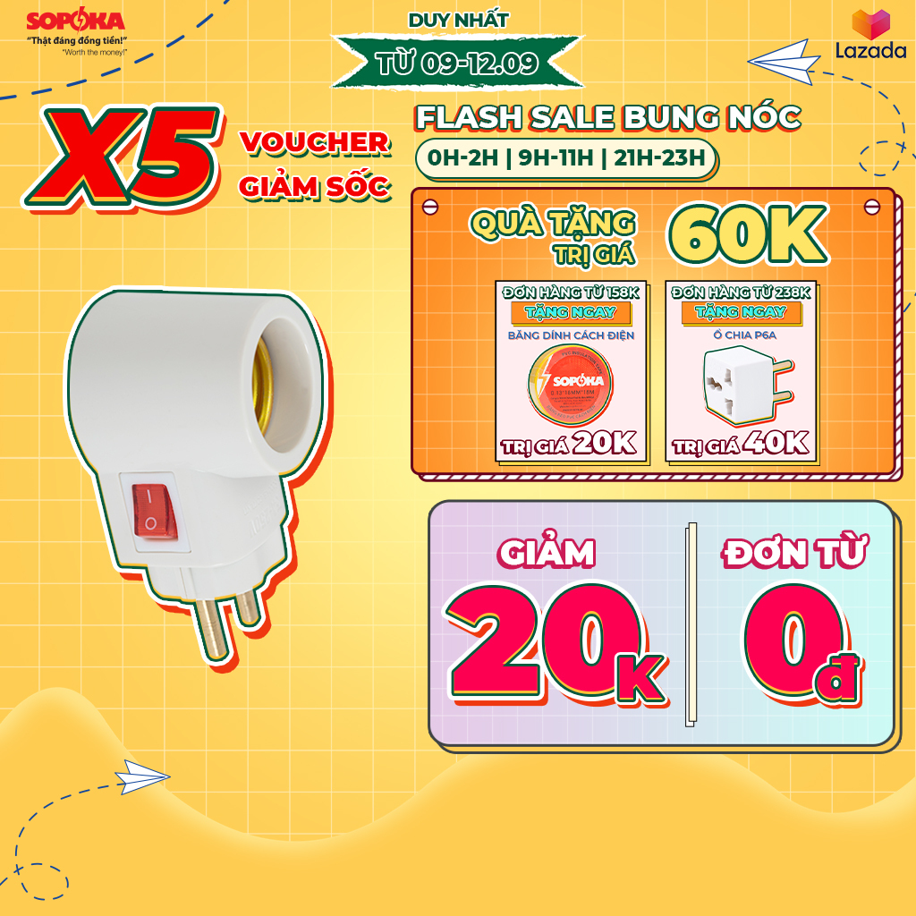 Đui đèn liền phích SOPOKA ĐLP123 có công tắc tiện lợi, an toàn