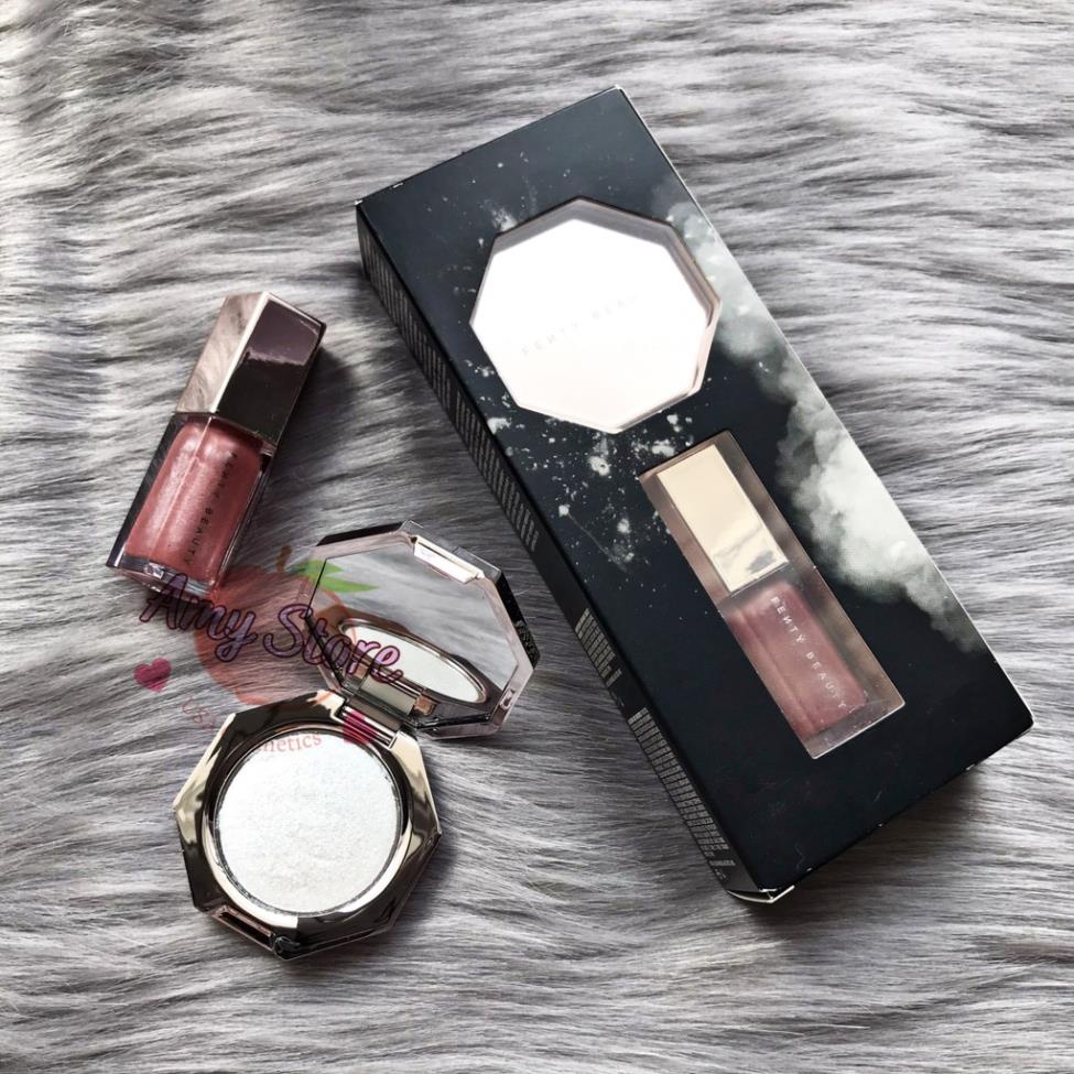 Set Fenty mini son bóng Fussy và phấn highlight