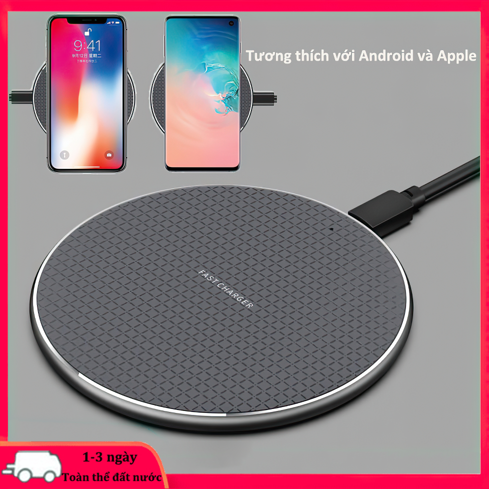 Sạc không dây nhanh 10w đế có đèn led báo chuẩn qi an toàn sạc ko dây samsung iphone 8+/11/pro x/xsmax android ios đĩa sạc điện thoại