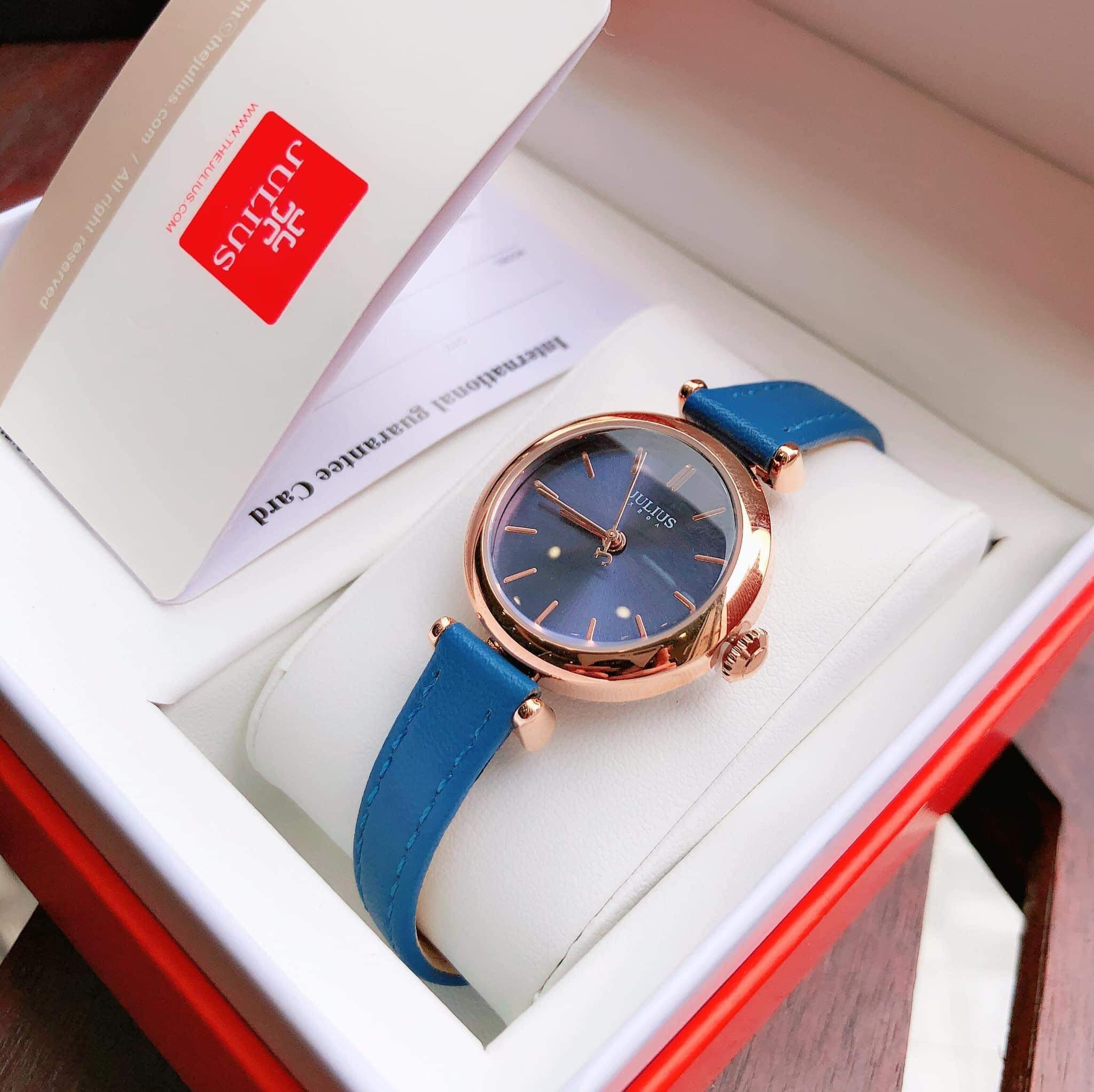 Đồng hồ nữ dây da Julius Ja-1018 màu xanh dương
