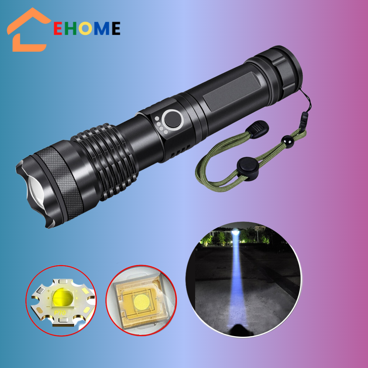Đèn pin siêu sáng cầm tay đèn bin cắm trại chiếu xa chống nước chip XHP50