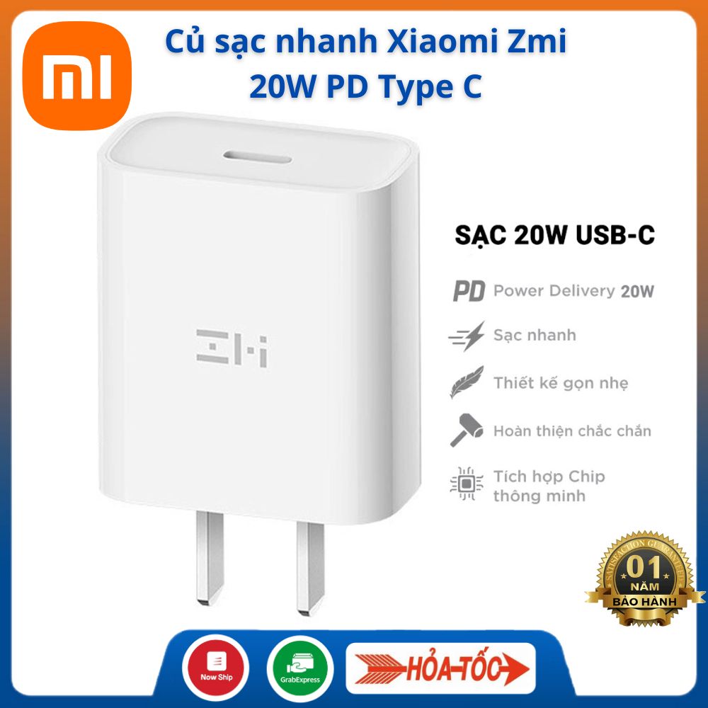 Củ sạc nhanh xiaomi zmi ha716 type c 20w pd3.0 chuyên cho iphone đạt chứng nhận mfi - cốc sạc chính hãng bảo hành 12 tháng