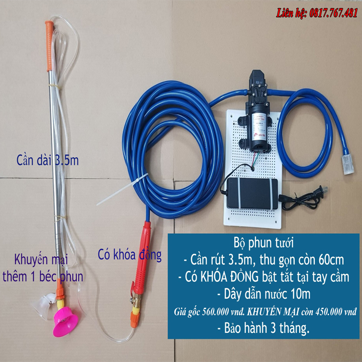 Máy phun sương mini 12v làm máy, máy tưới lan, tưới cây - Cần phun inox 3.5m thu gọn 60cm