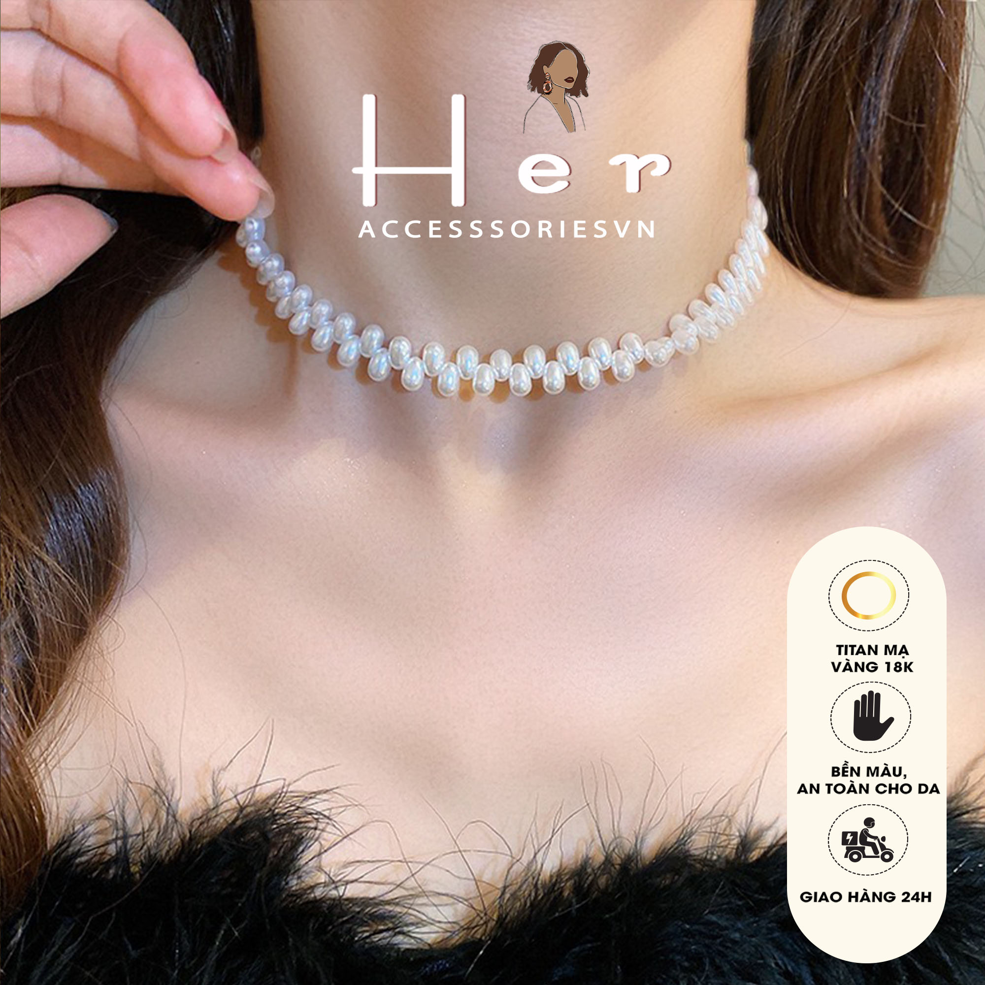 Chocker dải ngọc trai độc đáo sang trọng, chocker dự tiệc độc đáo Her Jewelry C53