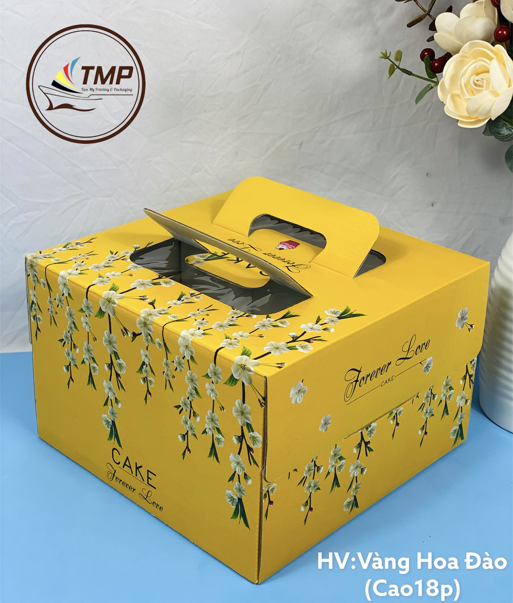[Hộp bánh sinh nhật mẫu mới] Hộp Bánh Kem Vàng Hoa Đào - Hộp bánh kem - Quà sinh nhật - Quà tặng sinh nhật - Phụ kiện cho ngày sinh nhật - Quà tặng