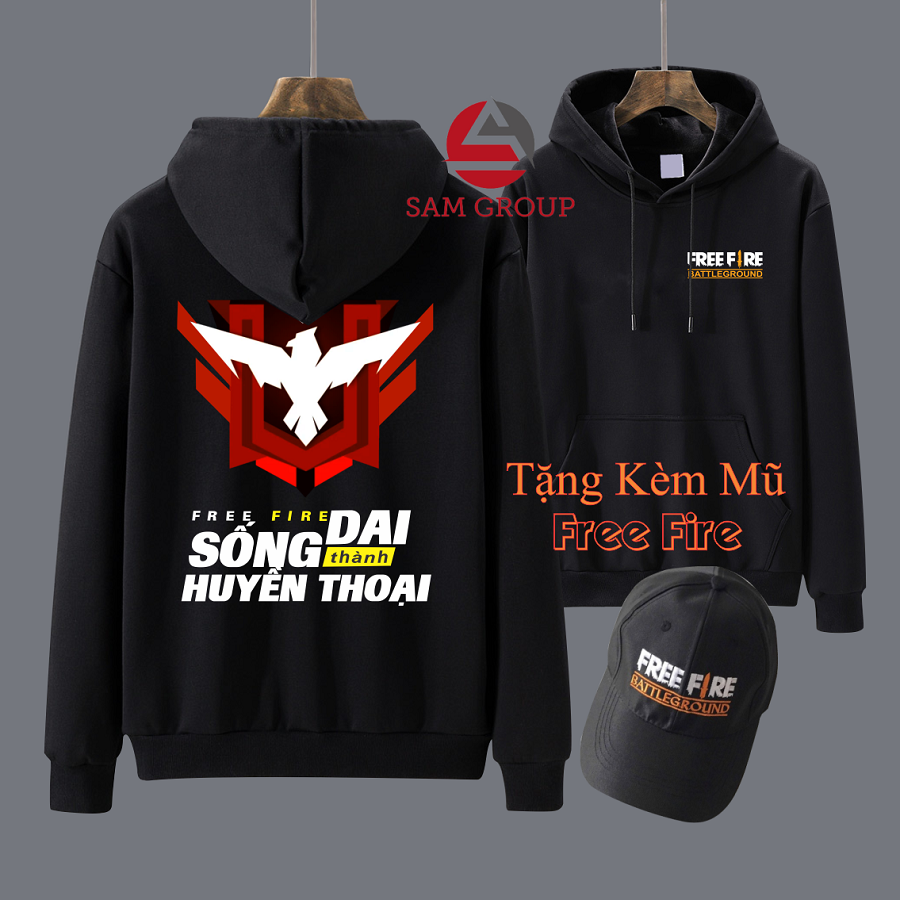 Áo hoodie Free Fire Màu Đen Rank Huyền Thoại [ TẶNG 1 Nón Thêu ] Hình In Sắc Nét Hot Trend