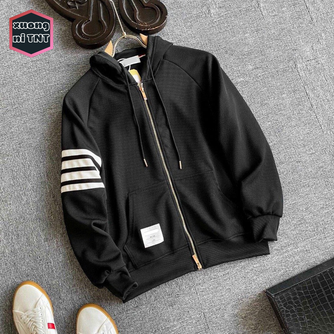 [freeship ảnh thật ] Áo khoác khóa kéo chống nắng nam nữ có mũ trùm phối 4 sọc trẻ trung, áo nỉ thu đông mặc cặp đôi - xuongniTNT