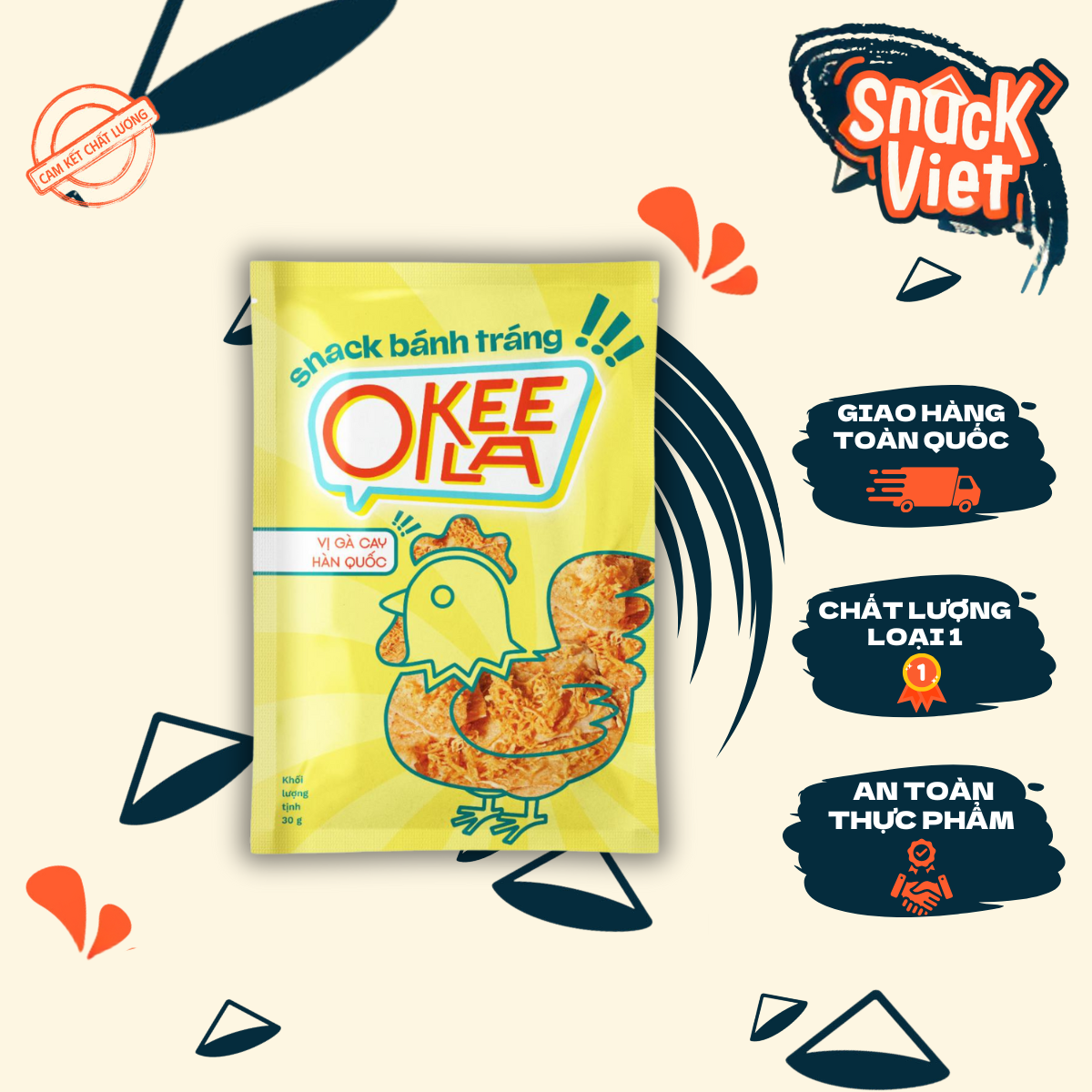 Snack Bánh Tráng OKEELA Vị Gà Cay Hàn Quốc - Túi 30g Đồ Ăn Vặt Giá Rẻ Sài Gòn