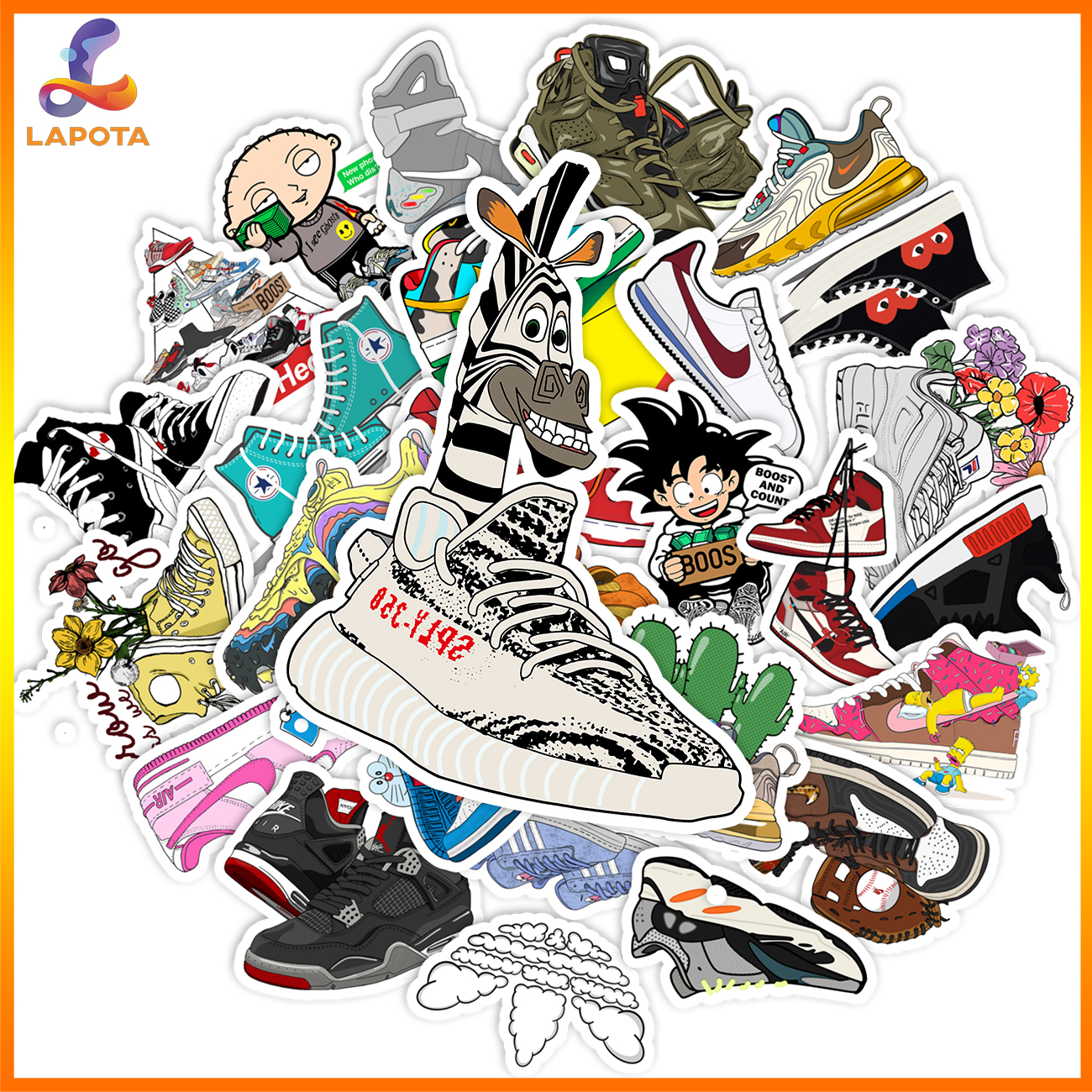 Set 50 cái Sticker Sneaker dán Laptop, Sticker Giày Sneaker, Sticker Giày Jordan, Sticker Giày AF1, Hình Dán Sneaker dán mũ bảo hiểm, dán laptop, dán xe, vali, sticker chống thấm nước, sticker cute giá rẻ