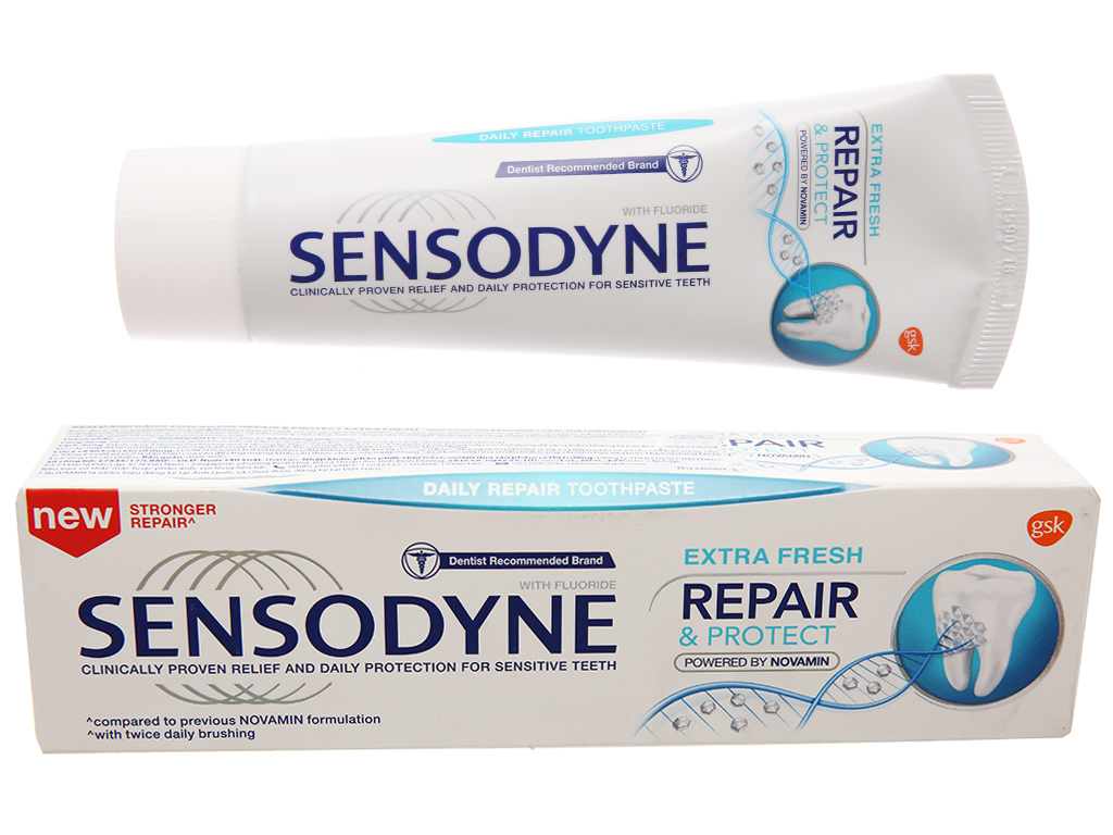 [HCM]Kem đánh răng Sensodyne  Repair & Protect Extra Fresh .Phục hồi răng nhạy cảm hằng ngày. Giảm ê buốt. Bảo vệ răng nhạy cảm dài lâu. Ngừa sâu răng. Thơm mát vượt trội.