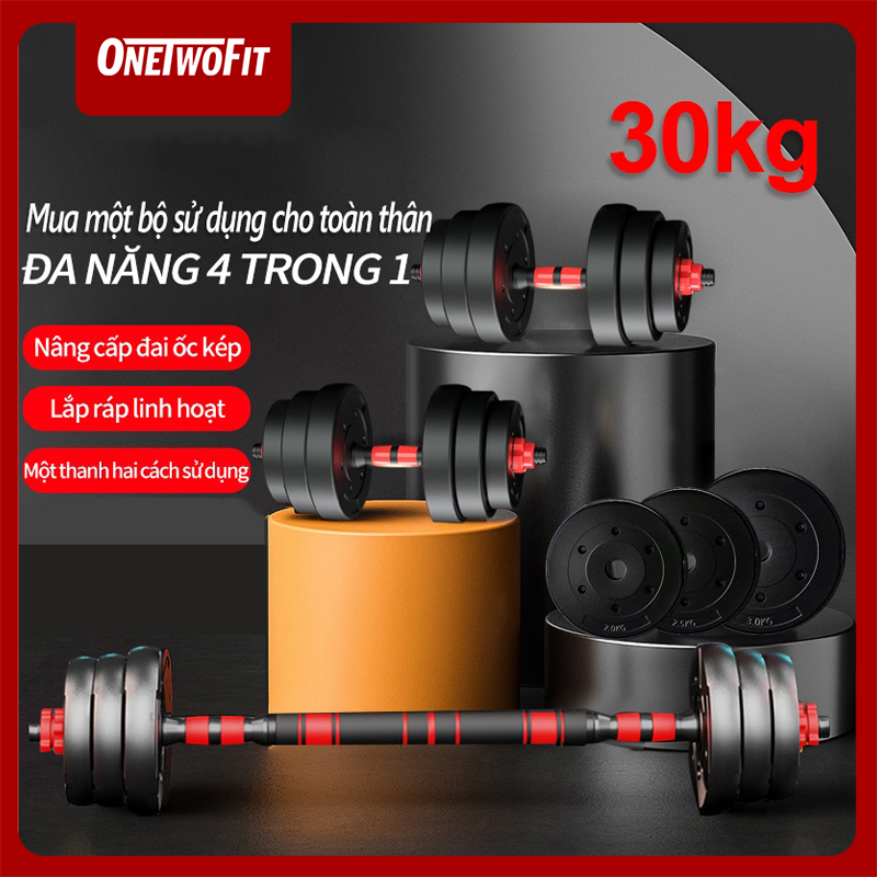 OneTwoFit Tạ Đẩy kết hợp,   30kg Tạ tay dumbbell Bộ đĩa tạ tập gym ET034301