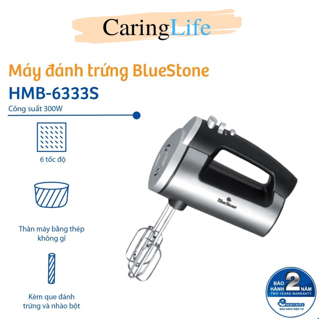 Máy Đánh Trứng Bluestone HMB-6333S ( Màu xám ) - Công suất 300W - 6 tốc độ đánh - 2 bộ dụng cụ bằng inox -Bảo hành 2 năm - Hàng chính hãng