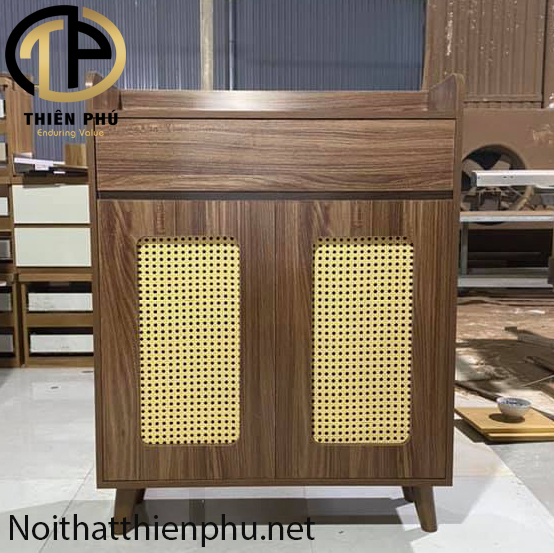 Tủ giày dép nhiều ngăn kết hợp mây đan tự nhiên phong cách Bắc Âu mới nhất năm 2022