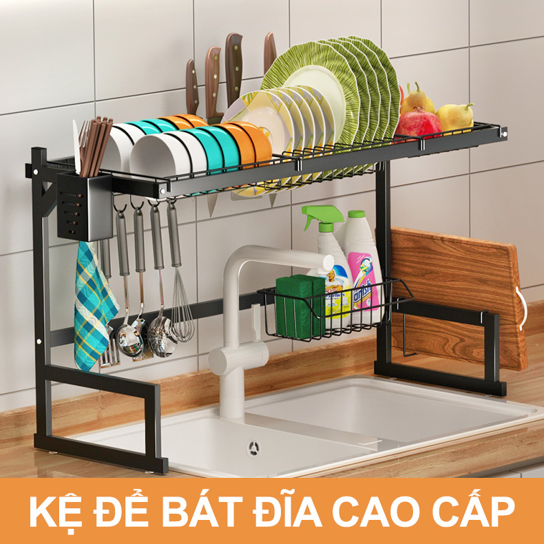 [ HÀNG CHÍNH HÃNG ] Kệ Để Chén Bát Đa Năng Thép Carbon - Giá Để Bát Đũa Sơn Sần Tĩnh Điện Đen Chống Bám Bẩn - Kệ để chén đĩa 2 tầng thông minh để trên bồn rửa - Giá để chén đĩa.