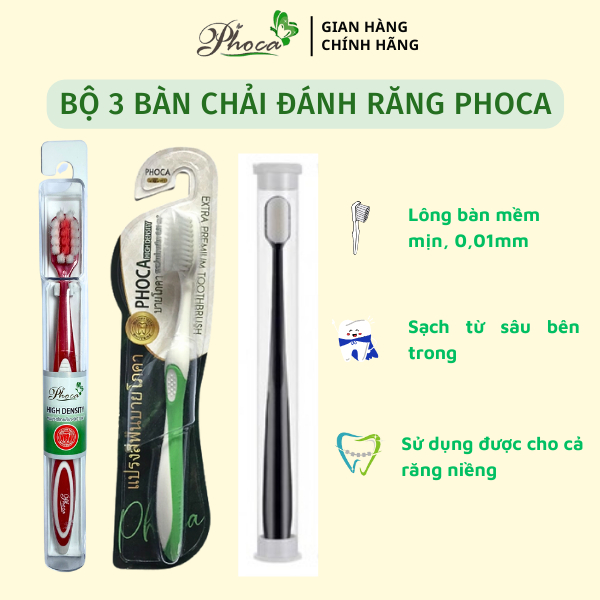 Combo 3 Bàn chải đánh răng cho người niềng răng, Bàn chải Phoca Thái Lan By Phoca, Bàn chải đánh răng mềm, Vệ sinh răng miệng