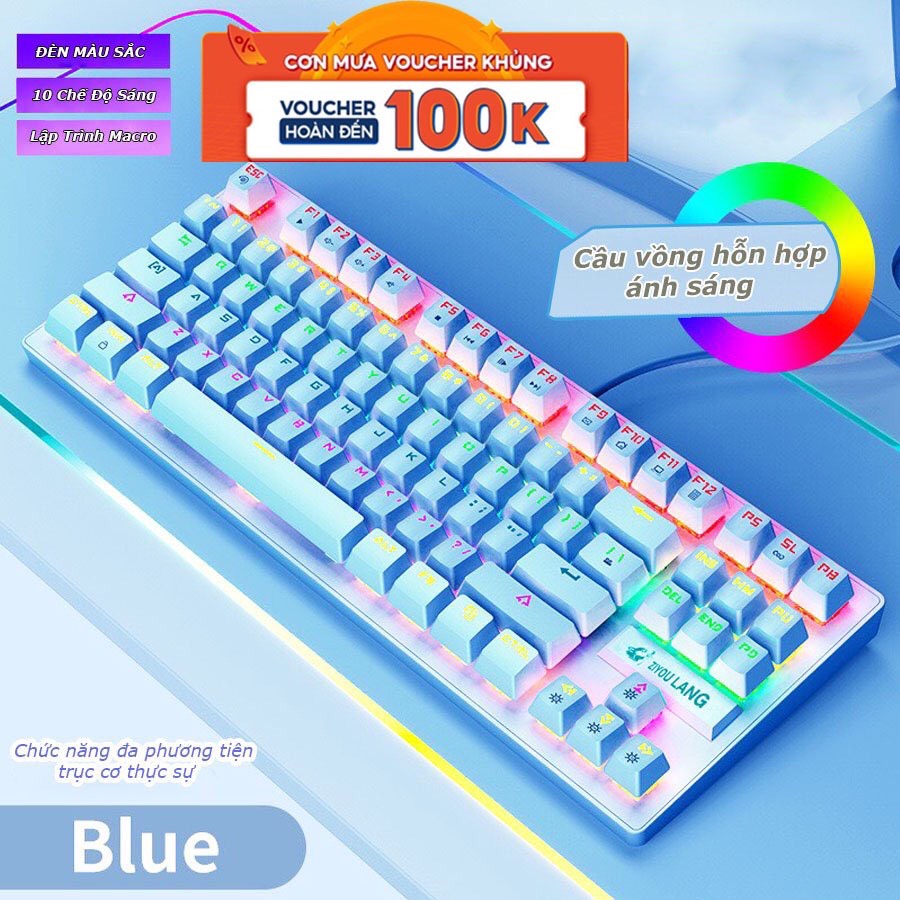 Bàn phím cơ K2 Pro Crack bản nâng cấp 2023 ánh sáng cầu vòng 7 màu, 10 chế độ nháy dành cho máy tính, laptop