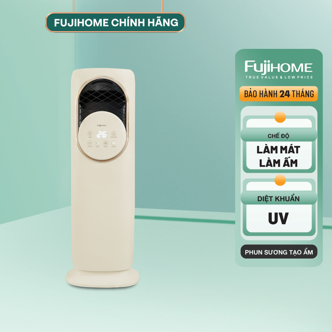Quạt điều hòa không khí FUJIHOME AC01-Y Làm Mát, Sưởi Ấm và Tạo ẩm 4 mùa - Bảo hành điện tử toàn quốc, tích hợp khử khuẩn